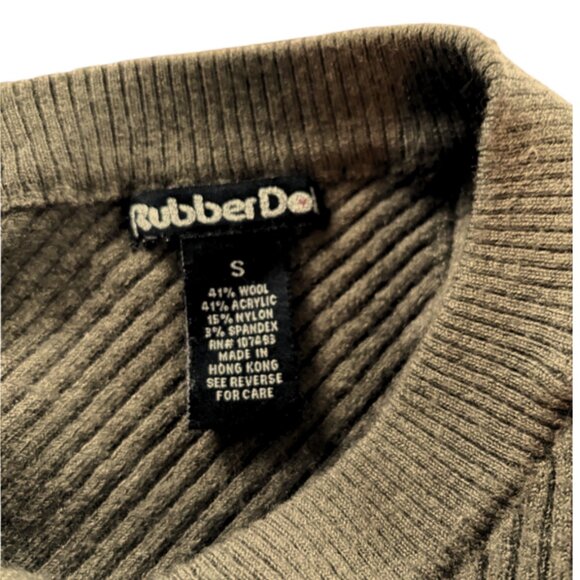 Rubber Doll Vintage Y2K Knit V-Neck Ribbed Sweater Olive Green Size Small - Picture 6 of 7